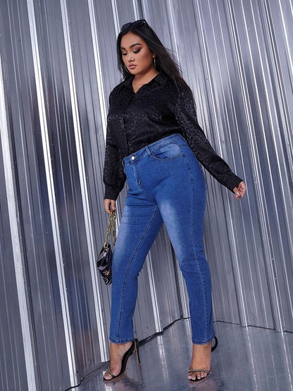 Black Leopard Print Long Sleeve Blouse