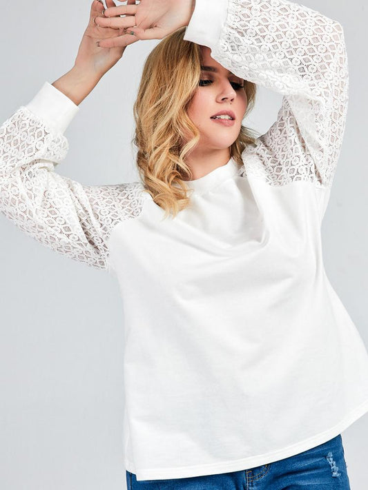 Lace Mesh Round-neck Top