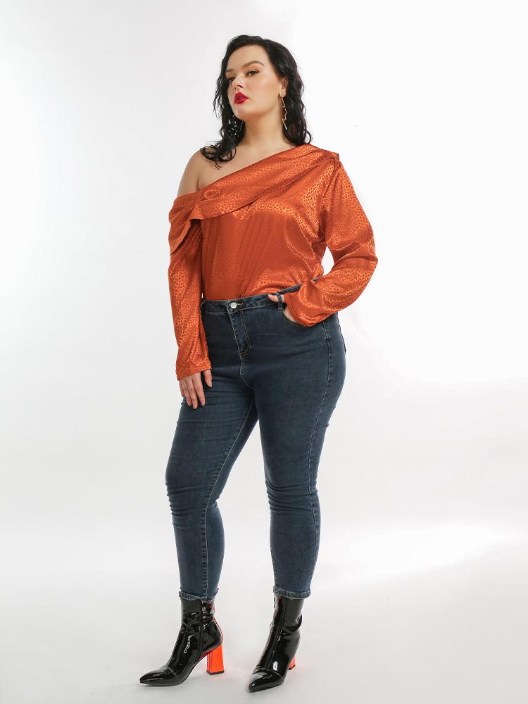 Printed Sexy One Shoulder Long-sleeved Top