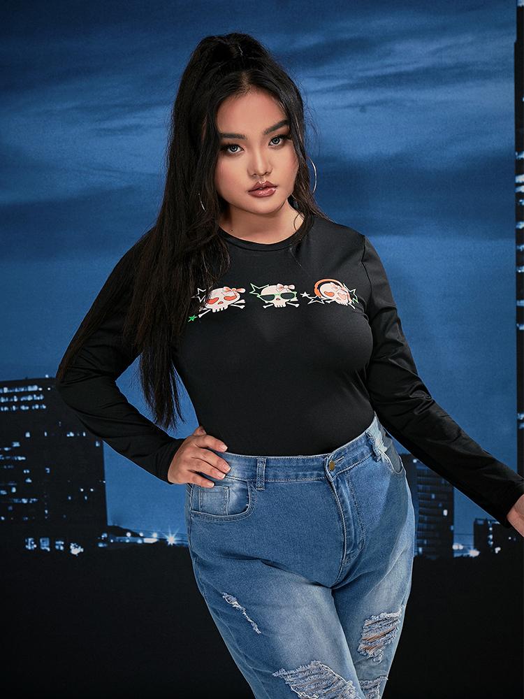 Love Skull Print Long Sleeve T-shirt