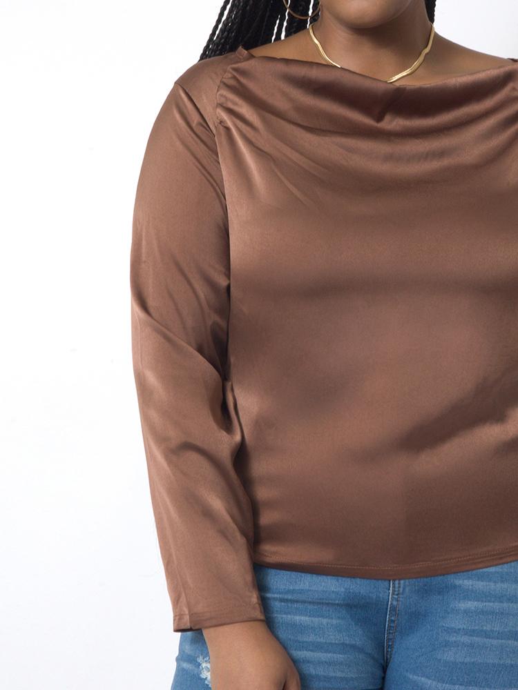 Solid Pleated Long Sleeved Tops