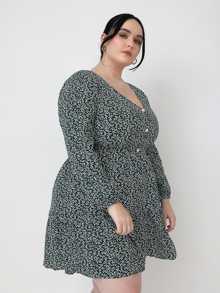 Floral V-Neck Ruffle Hem Dress