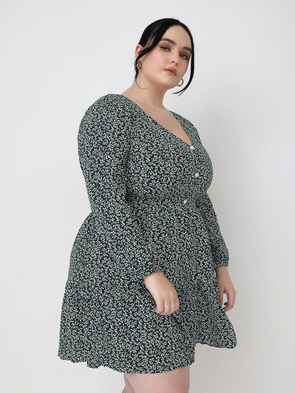 Floral V-Neck Ruffle Hem Dress