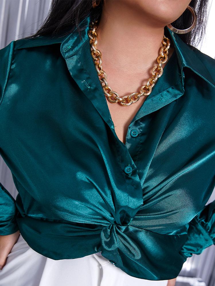 Twisted Front Lapel Collar Crop Blouse