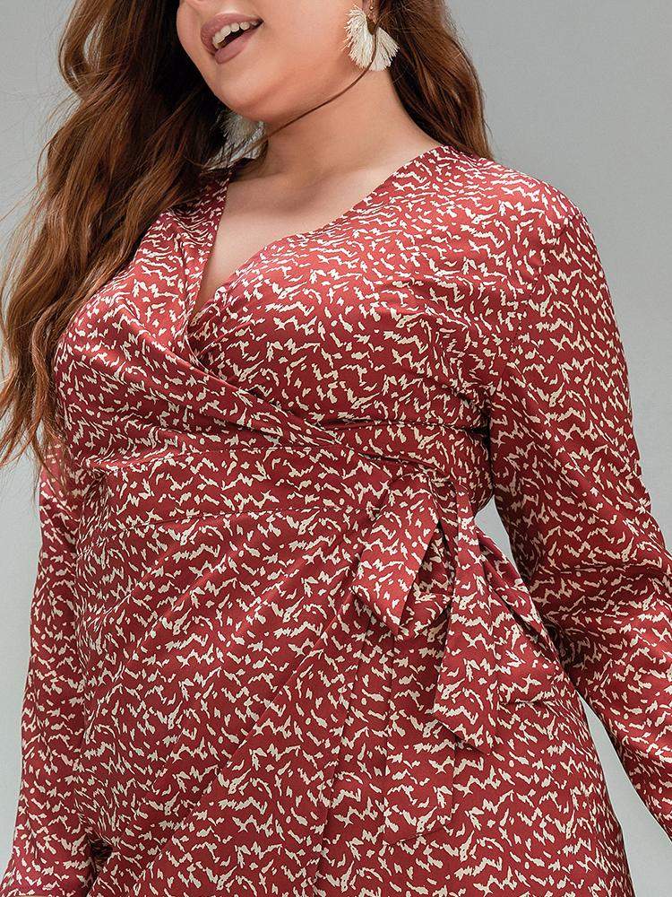 Irregular Pattern Print Wrap Dress