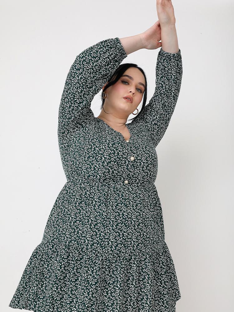 Floral V-Neck Ruffle Hem Dress