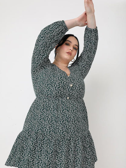 Floral V-Neck Ruffle Hem Dress