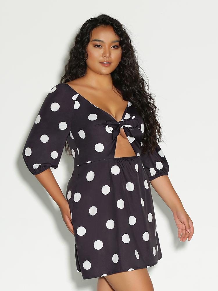 Dot Cut Out Bow Tie Dress