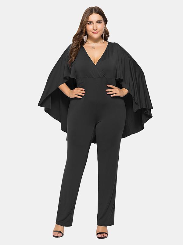 Bat Sleeve V-neck Solid Jumpsuit