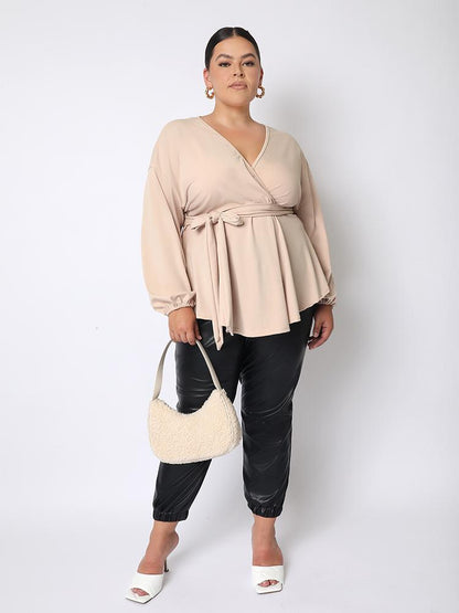 Solid Color Tie V-neck Top