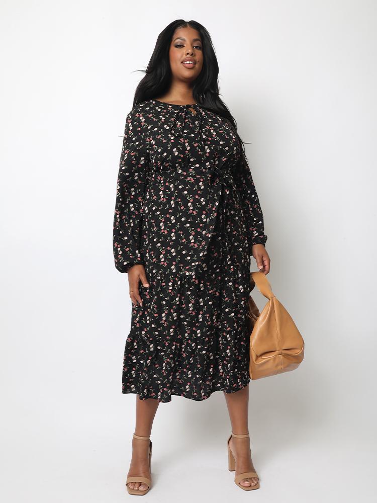 Ditsy Knot Long Sleeve Dress