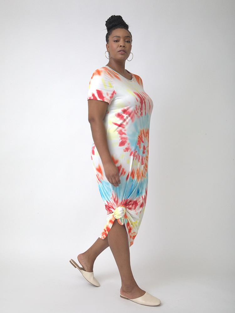 Tie Dye Short Sleeve Midi Dress