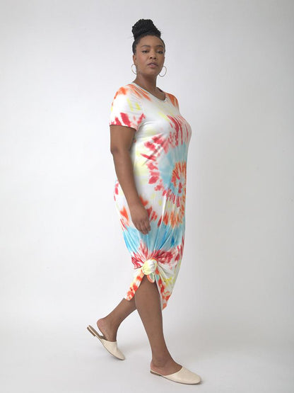 Tie Dye Short Sleeve Midi Dress