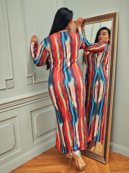 Graffiti Striped V Neck Dress