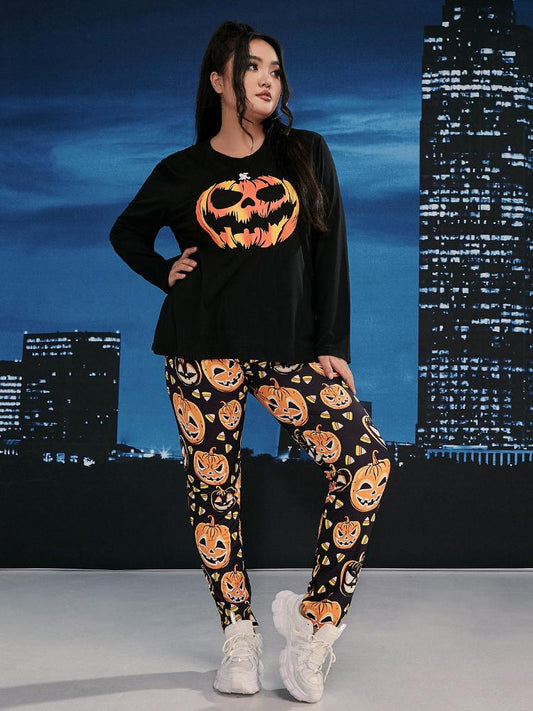 Halloween Pumpkin Print Lounge Set