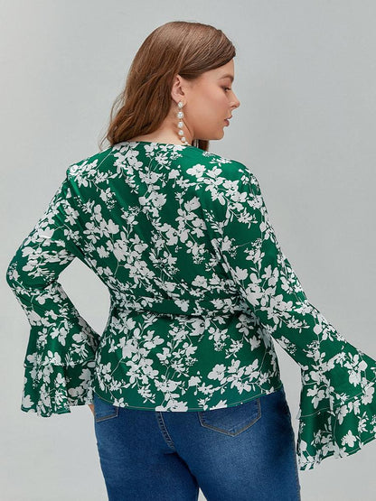 Frilled Flared Sleeve Floral Top