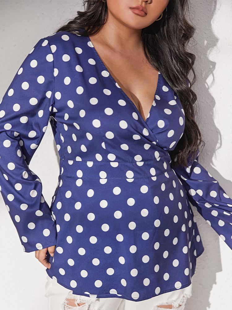 Polka Dot V-Neck Long Sleeve Top