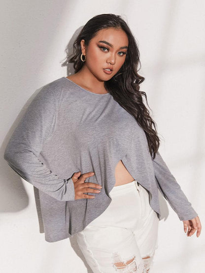 Solid Irregular Crew Neck T-shirt