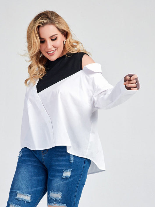 Patchwork Cold Shoulder Blouse