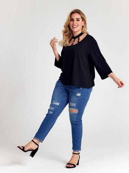 Solid color Cut out Blouse Tops