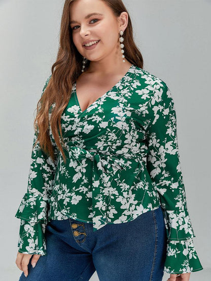 Frilled Flared Sleeve Floral Top