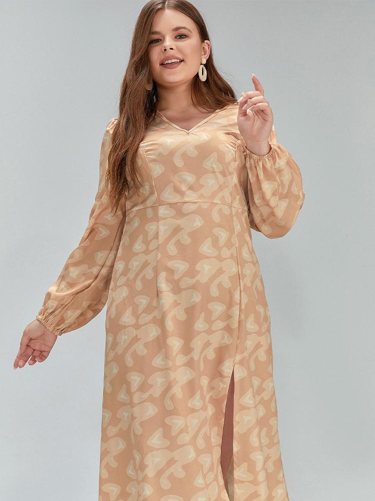 Allover Print Back Button Split Hem Dress