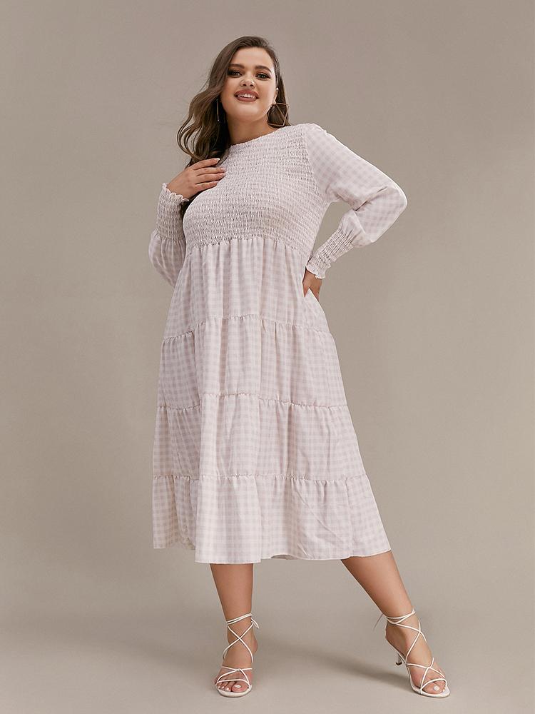Shirred Tiered Long Sleeve Dress