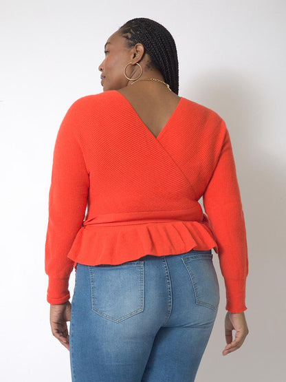 Ruffled V-neck Lace Sweater