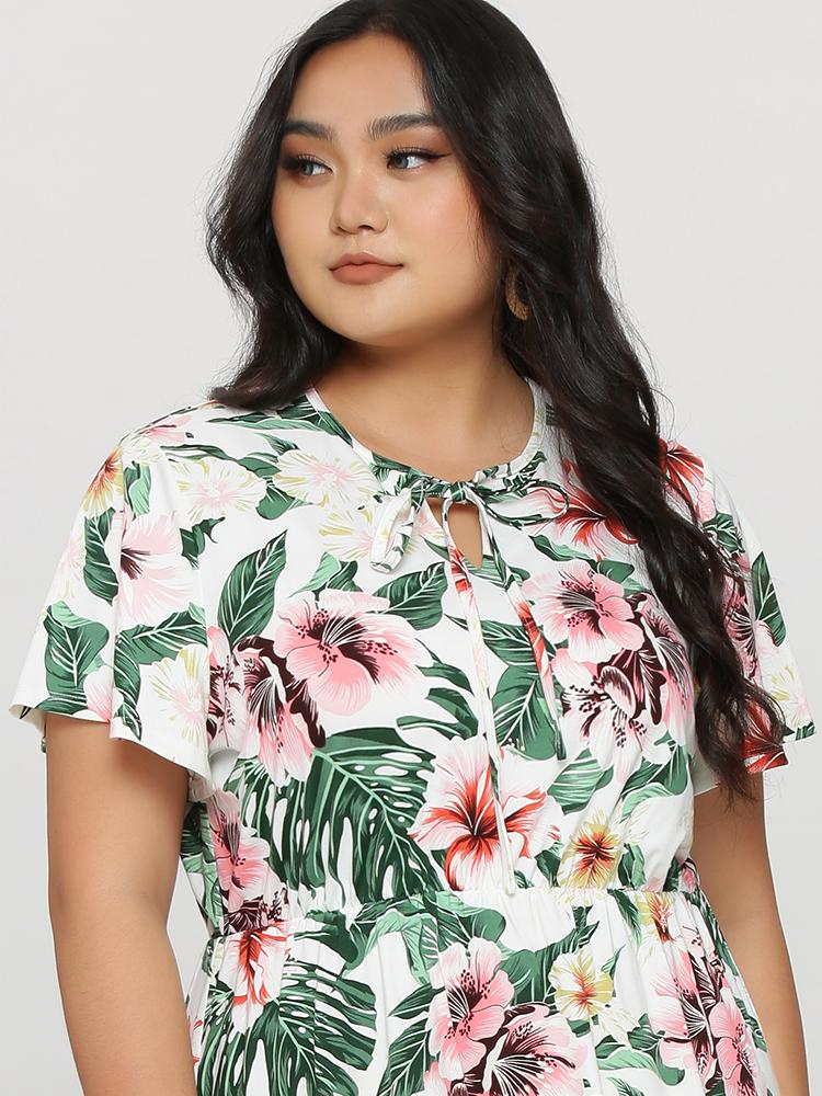 Knoted Neck Floral Dress