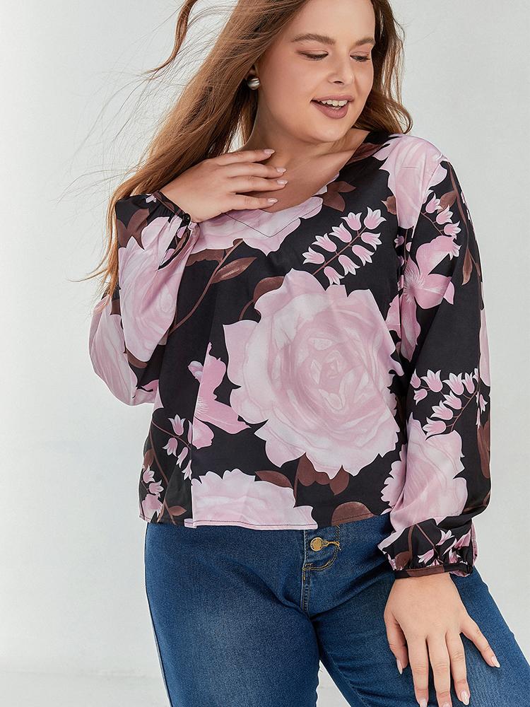 Floral Print V Neck Blouse