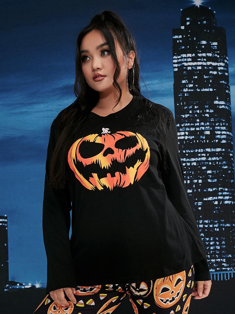 Halloween Pumpkin Print Lounge Set