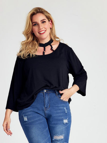 Solid color Cut out Blouse Tops