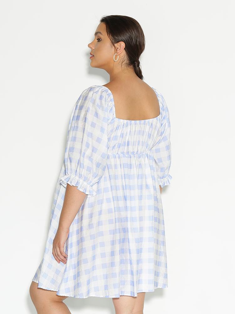 Tartan Lantern Sleeve Dress