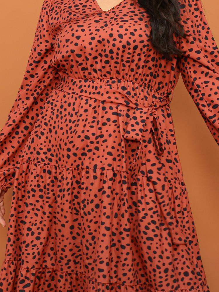Irregular Dot Print V-neck Dress