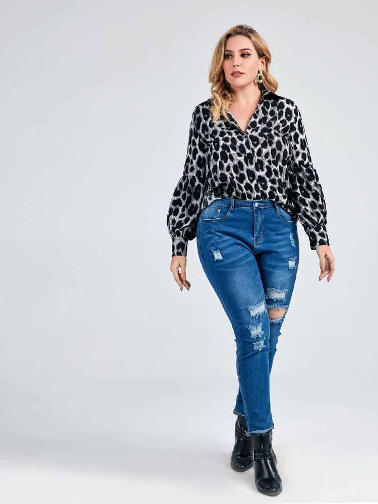 Leopard Lapel Blouse