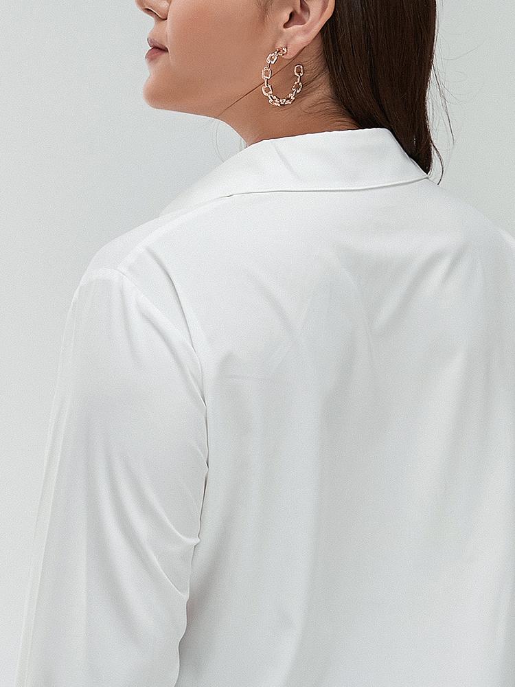 Pleated Lapel Collar Solid Blouse