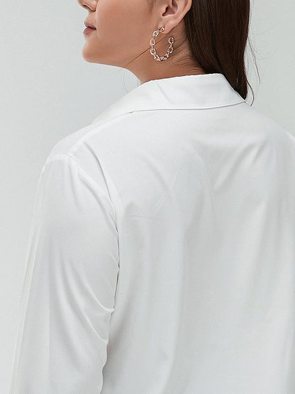 Pleated Lapel Collar Solid Blouse