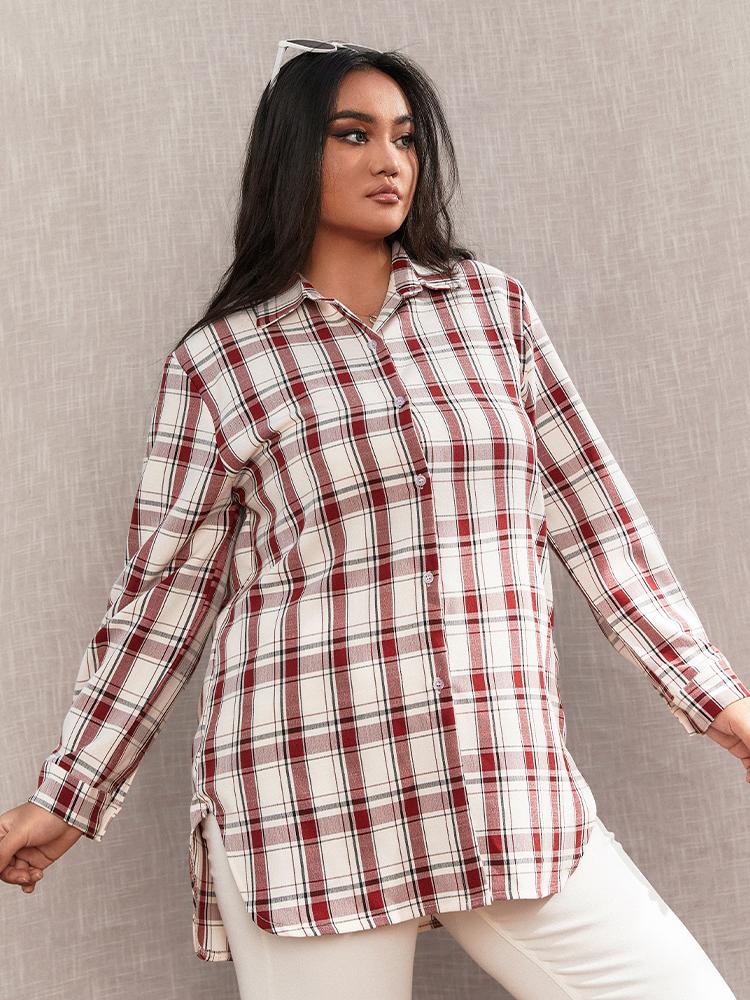 Vintage Plaid Button Blouse