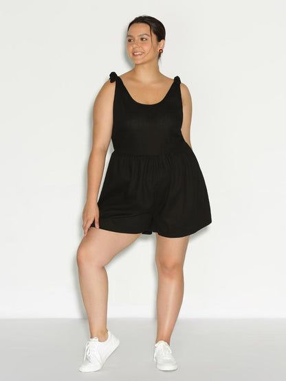 Knotted Shoulder Solid Romper
