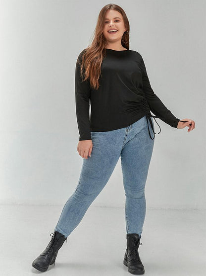 Drawstring Knotted Long-sleeved T-shirt