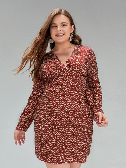 Irregular Pattern Print Wrap Dress