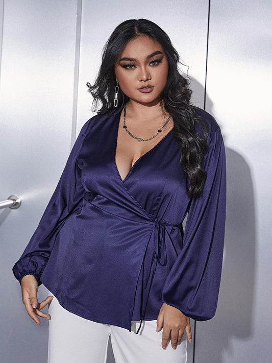 Lace-up V-neck Long-sleeved Top