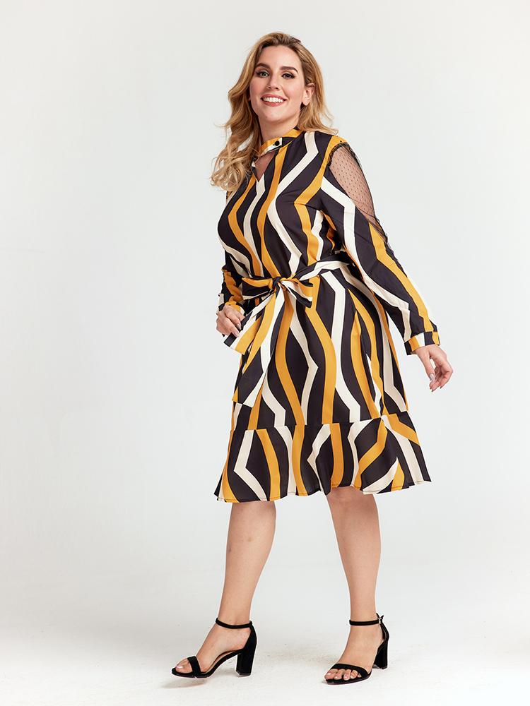 V-neck Striped Belt Dress