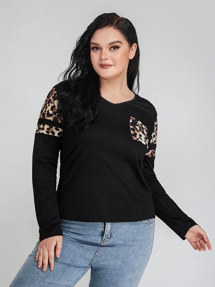 Leopard Print Pocket Long Sleeve T-shirt