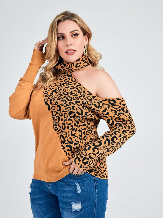 Leopard Cold Shoulder Knit Top