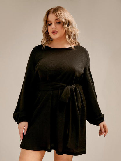 Solid Tie Round Neck Mini Dress