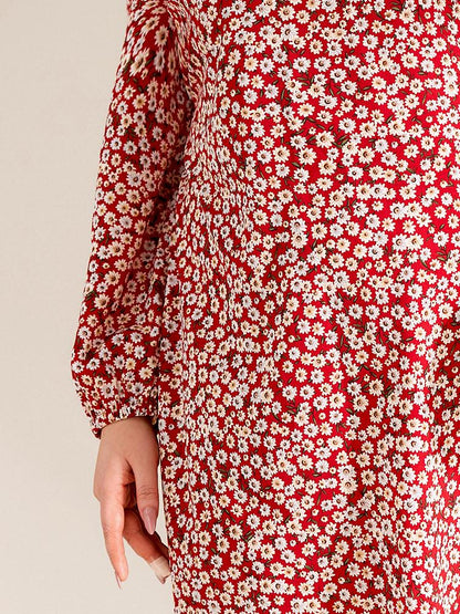 Ditsy V-neck Long-sleeved Dress