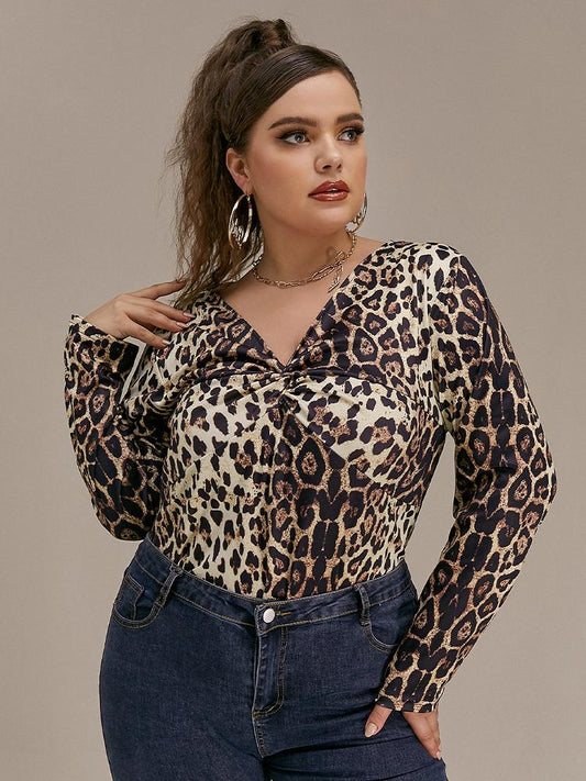 Twist-front Leopard Long Sleeve T-shirt