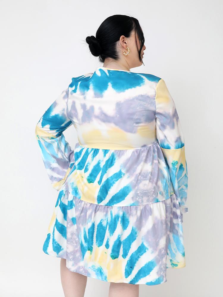 Tie Dye Flared Sleeve Loose Dress