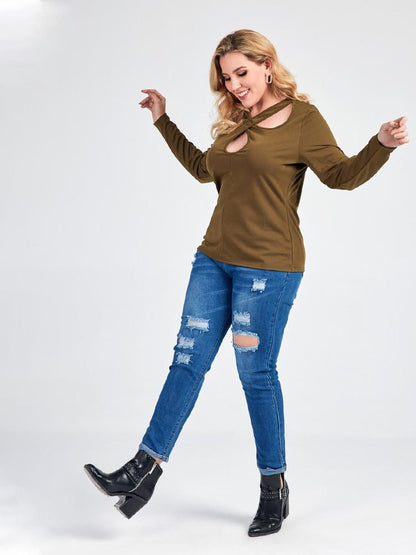 Cut Out Solid Color T-shirt